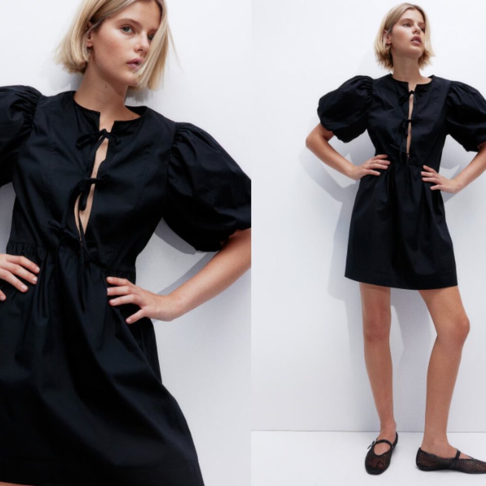 H&M Puff-Sleeved Black Dress